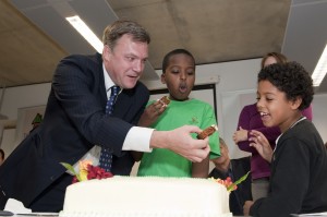 Ed Balls and TreeHouse pupils Ed Balls and TreeHouse pupils devouring cake